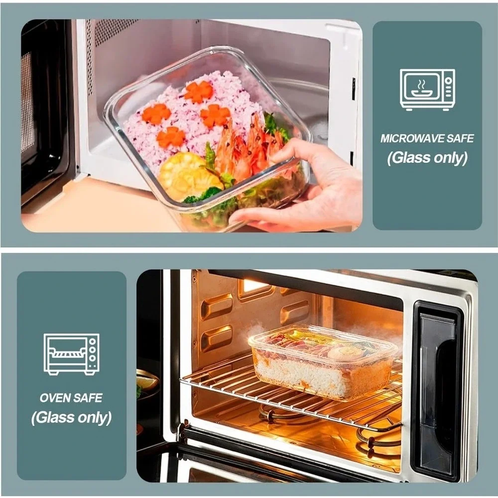 30‎ oz 5 Pack Glass Meal Prep Containers 2 Compartments, Glass Food Storage New